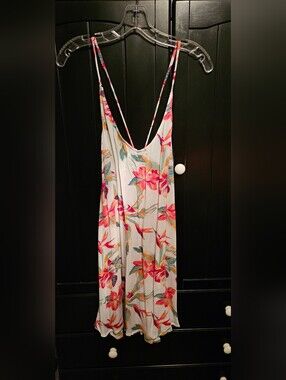 Roxy White Floral Swim Coverup with Pink, Orange & Teal Print